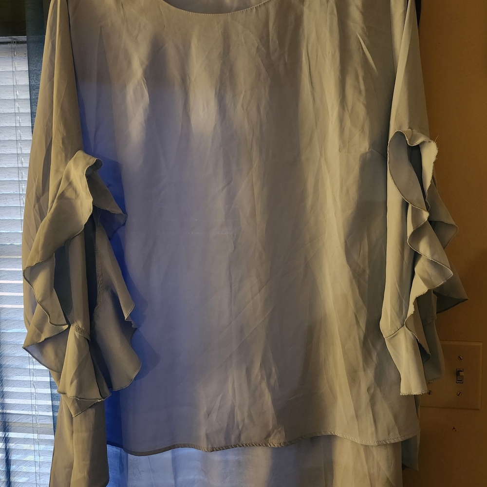 SHEIN Light Blue Ruffle Sleeve Blouse